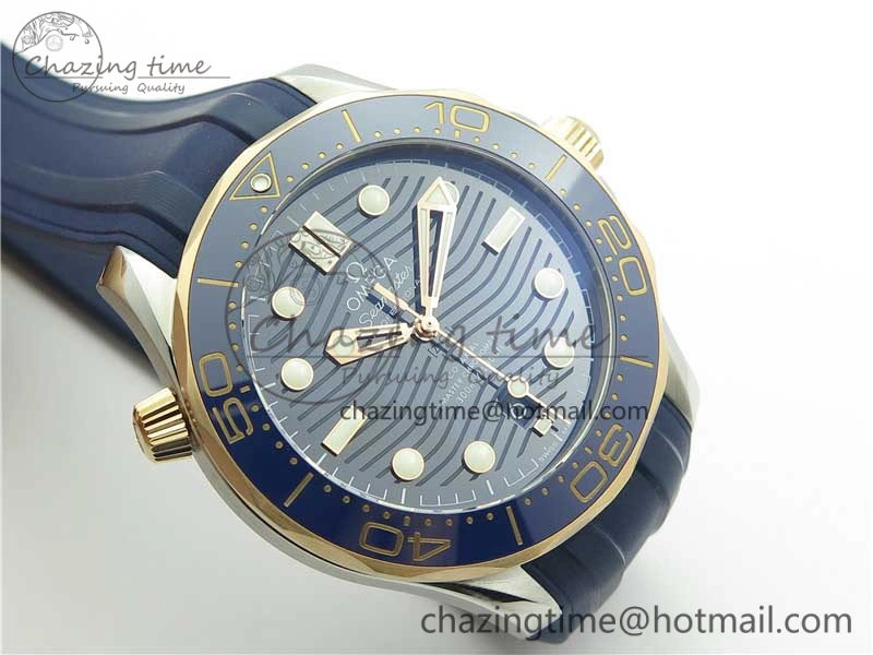 2018 Seamaster Diver 300M SS RG VSF 1:1 Best Edition RG Bezel Blue Dial on Blue Rubber Strap A8800