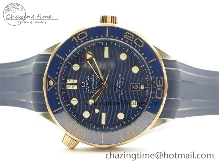 2018 Seamaster Diver 300M SS RG VSF 1:1 Best Edition RG Bezel Blue Dial on Blue Rubber Strap A8800