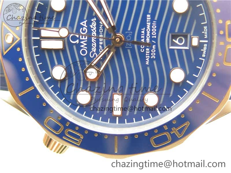 2018 Seamaster Diver 300M SS RG VSF 1:1 Best Edition RG Bezel Blue Dial on Blue Rubber Strap A8800