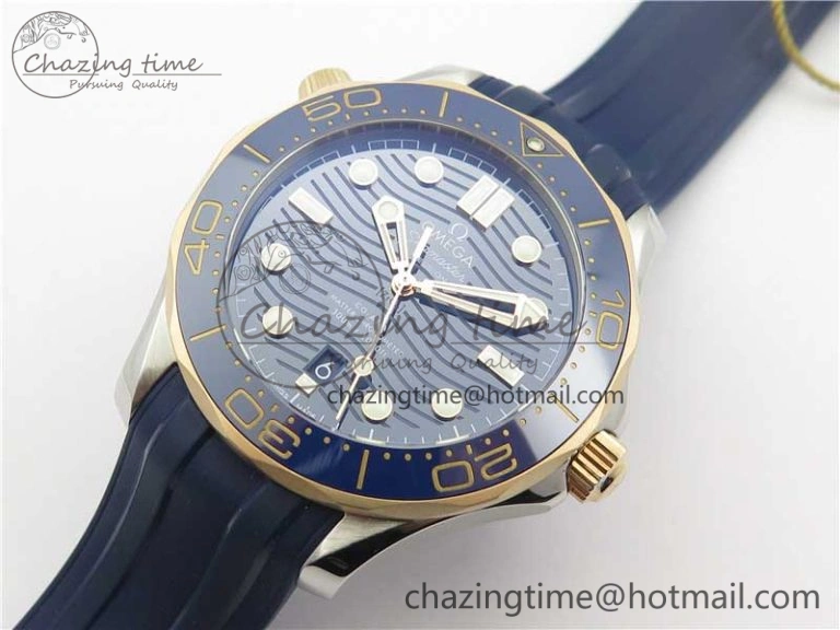 2018 Seamaster Diver 300M SS RG VSF 1:1 Best Edition RG Bezel Blue Dial on Blue Rubber Strap A8800