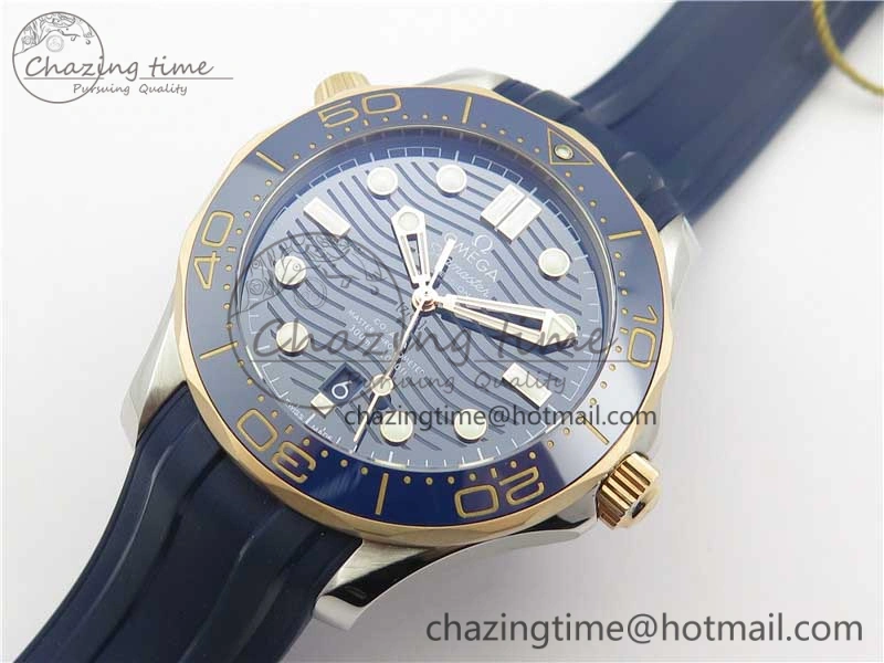 2018 Seamaster Diver 300M SS RG VSF 1:1 Best Edition RG Bezel Blue Dial on Blue Rubber Strap A8800