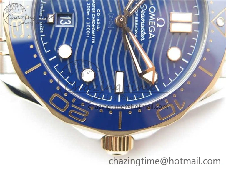 2018 Seamaster Diver 300M SS RG VSF 1:1 Best Edition RG Bezel Blue Dial on SS RG Bracelet A8800
