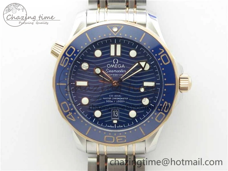 2018 Seamaster Diver 300M SS RG VSF 1:1 Best Edition RG Bezel Blue Dial on SS RG Bracelet A8800
