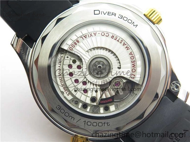 2018 Seamaster Diver 300M SS YG VSF 1:1 Best Edition YG Bezel Black Dial on Black Rubber Strap A8800