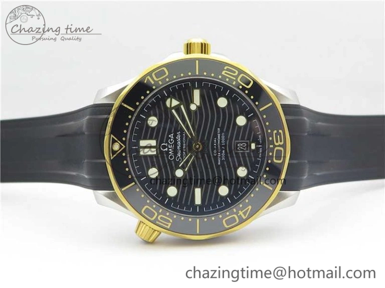 2018 Seamaster Diver 300M SS YG VSF 1:1 Best Edition YG Bezel Black Dial on Black Rubber Strap A8800