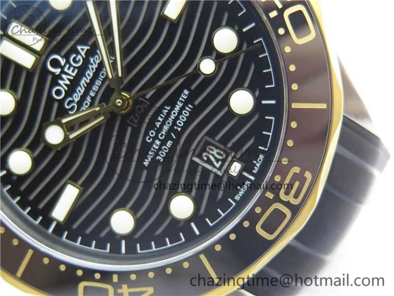 2018 Seamaster Diver 300M SS YG VSF 1:1 Best Edition YG Bezel Black Dial on Black Rubber Strap A8800