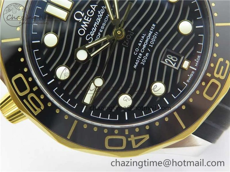 2018 Seamaster Diver 300M SS YG VSF 1:1 Best Edition YG Bezel Black Dial on Black Rubber Strap A8800