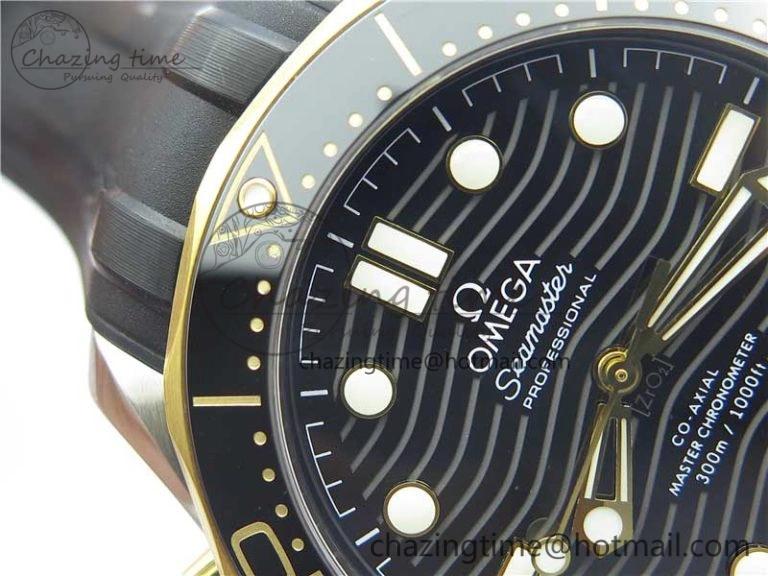 2018 Seamaster Diver 300M SS YG VSF 1:1 Best Edition YG Bezel Black Dial on Black Rubber Strap A8800