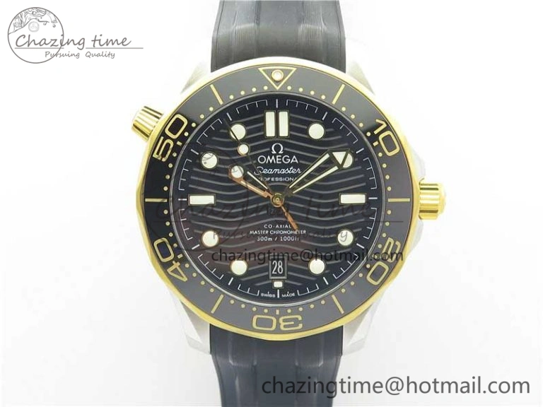 2018 Seamaster Diver 300M SS YG VSF 1:1 Best Edition YG Bezel Black Dial on Black Rubber Strap A8800