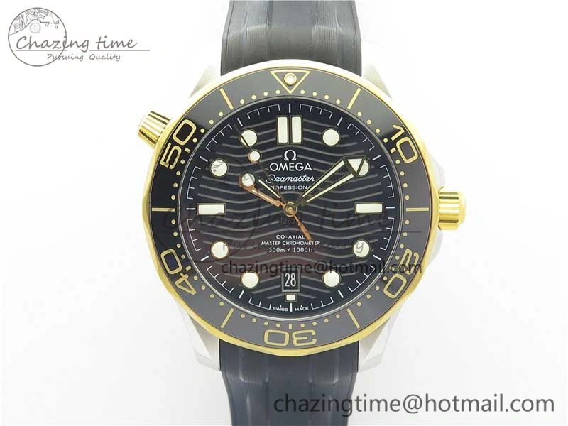 2018 Seamaster Diver 300M SS YG VSF 1:1 Best Edition YG Bezel Black Dial on Black Rubber Strap A8800
