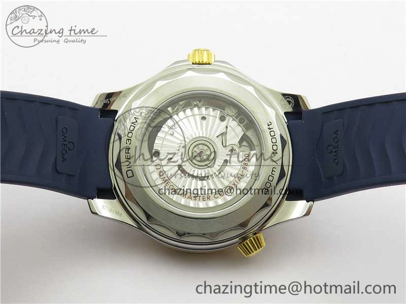 2018 Seamaster Diver 300M SS YG VSF 1:1 Best Edition YG Bezel Blue Dial on Blue Rubber Strap A8800