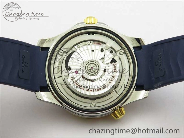 2018 Seamaster Diver 300M SS YG VSF 1:1 Best Edition YG Bezel Blue Dial on Blue Rubber Strap A8800