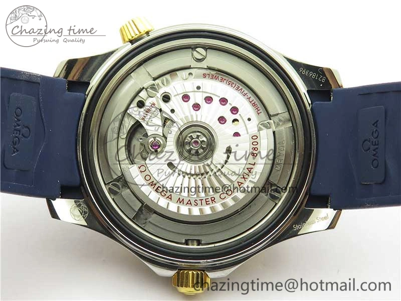 2018 Seamaster Diver 300M SS YG VSF 1:1 Best Edition YG Bezel Blue Dial on Blue Rubber Strap A8800