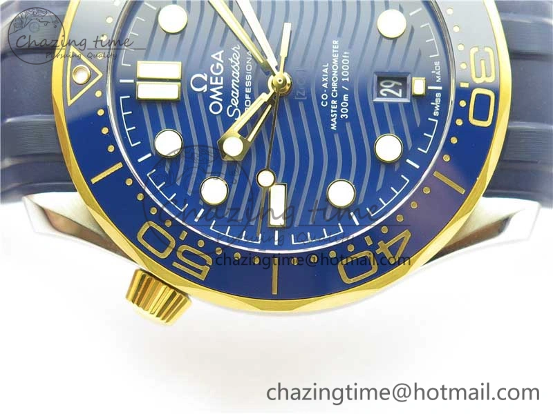 2018 Seamaster Diver 300M SS YG VSF 1:1 Best Edition YG Bezel Blue Dial on Blue Rubber Strap A8800