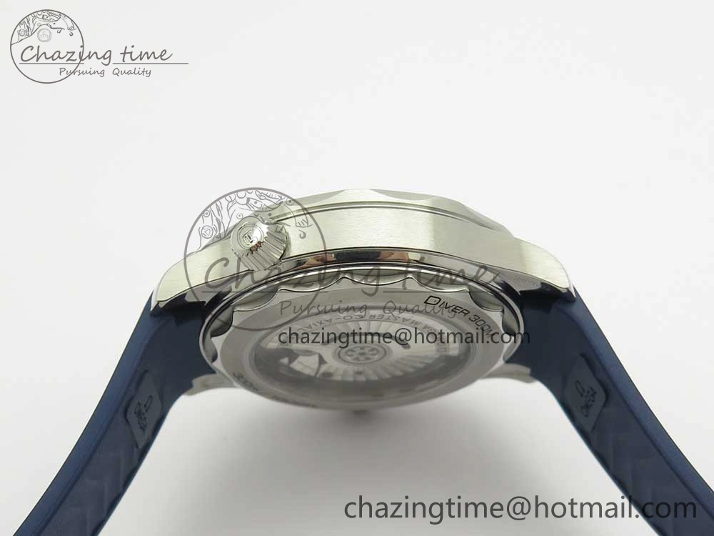 2018 Seamaster Diver 300M VSF 1:1 Best Edition Blue Ceramic Blue Dial on Blue Rubber Strap A8800 V2 (Black Balance Wheel)