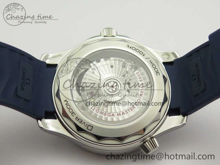 2018 Seamaster Diver 300M VSF 1:1 Best Edition Blue Ceramic Blue Dial on Blue Rubber Strap A8800 V2 (Black Balance Wheel)