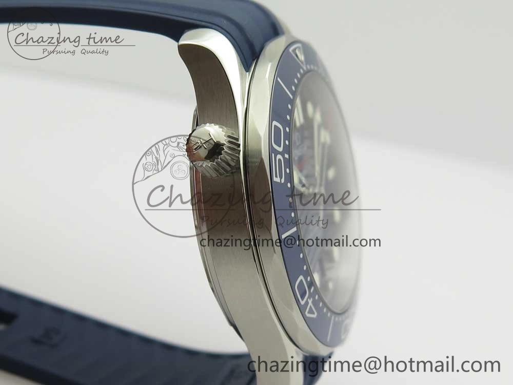 2018 Seamaster Diver 300M VSF 1:1 Best Edition Blue Ceramic Blue Dial on Blue Rubber Strap A8800 V2 (Black Balance Wheel)