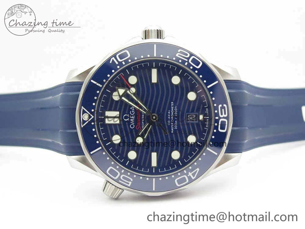 2018 Seamaster Diver 300M VSF 1:1 Best Edition Blue Ceramic Blue Dial on Blue Rubber Strap A8800 V2 (Black Balance Wheel)