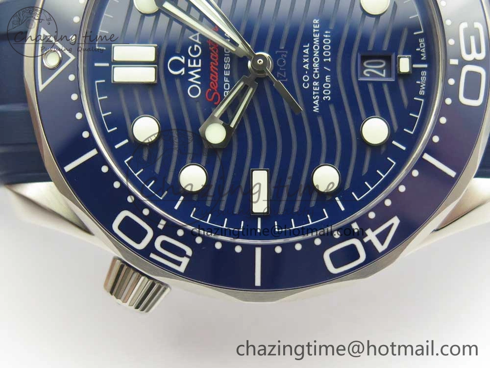 2018 Seamaster Diver 300M VSF 1:1 Best Edition Blue Ceramic Blue Dial on Blue Rubber Strap A8800 V2 (Black Balance Wheel)