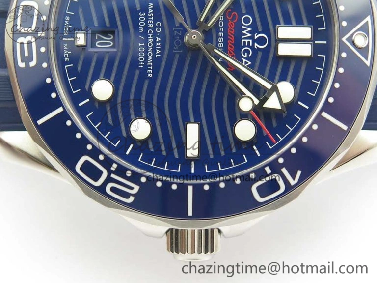 2018 Seamaster Diver 300M VSF 1:1 Best Edition Blue Ceramic Blue Dial on Blue Rubber Strap A8800 V2 (Black Balance Wheel)