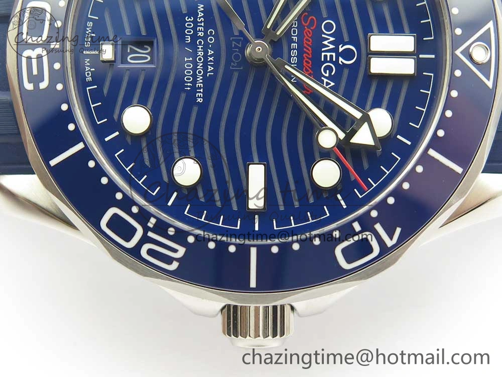 2018 Seamaster Diver 300M VSF 1:1 Best Edition Blue Ceramic Blue Dial on Blue Rubber Strap A8800 V2 (Black Balance Wheel)