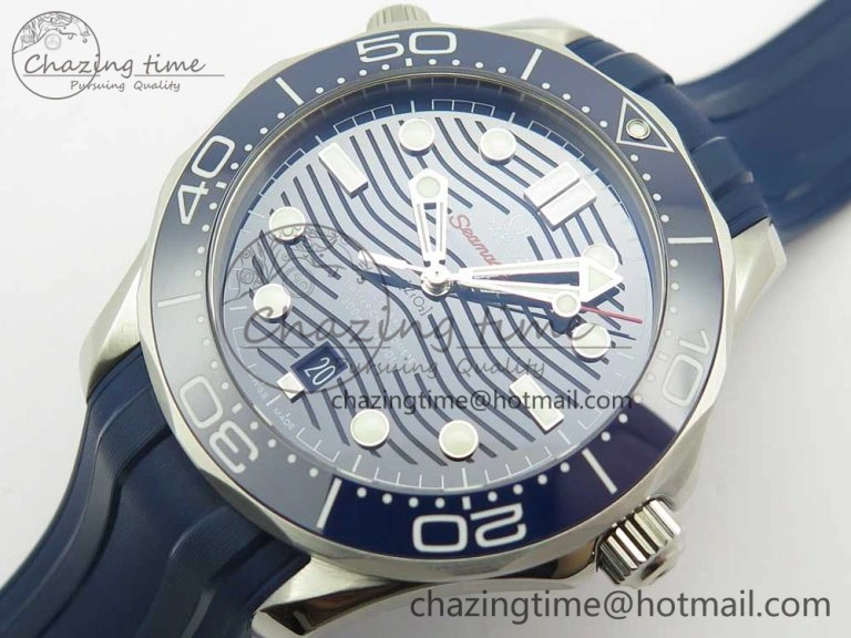 2018 Seamaster Diver 300M VSF 1:1 Best Edition Blue Ceramic Blue Dial on Blue Rubber Strap A8800 V2 (Black Balance Wheel)