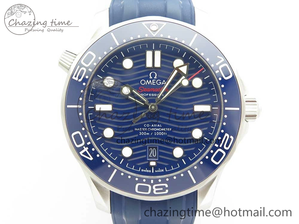 2018 Seamaster Diver 300M VSF 1:1 Best Edition Blue Ceramic Blue Dial on Blue Rubber Strap A8800 V2 (Black Balance Wheel)