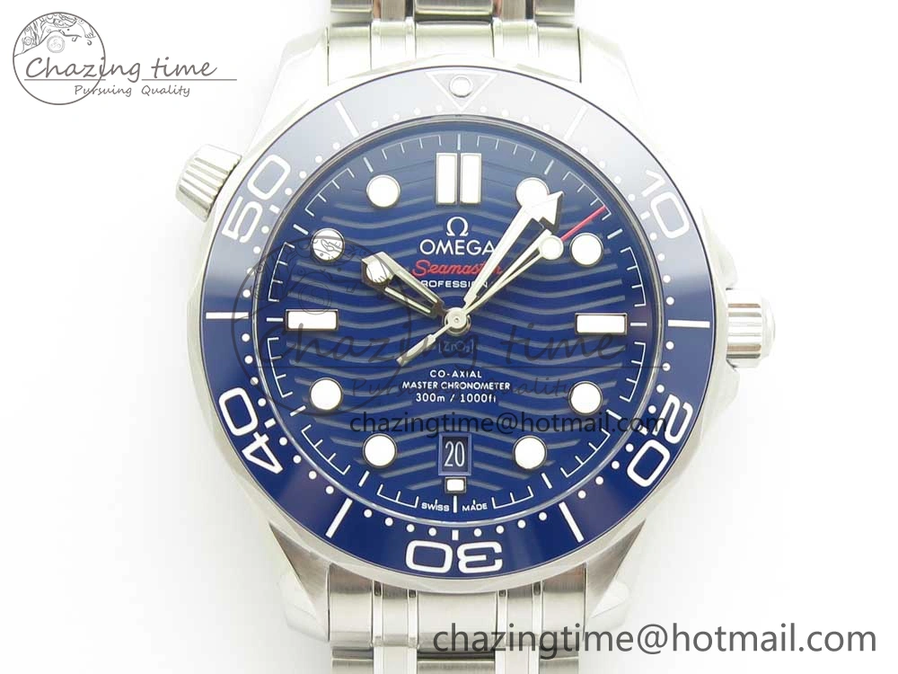 2018 Seamaster Diver 300M VSF 1:1 Best Edition Blue Ceramic Blue Dial on SS Bracelet A8800 V2 (Black Balance Wheel)
