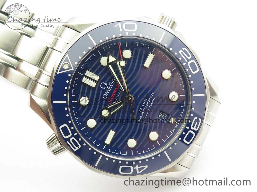 2018 Seamaster Diver 300M VSF 1:1 Best Edition Blue Ceramic Blue Dial on SS Bracelet A8800 V2 (Black Balance Wheel)
