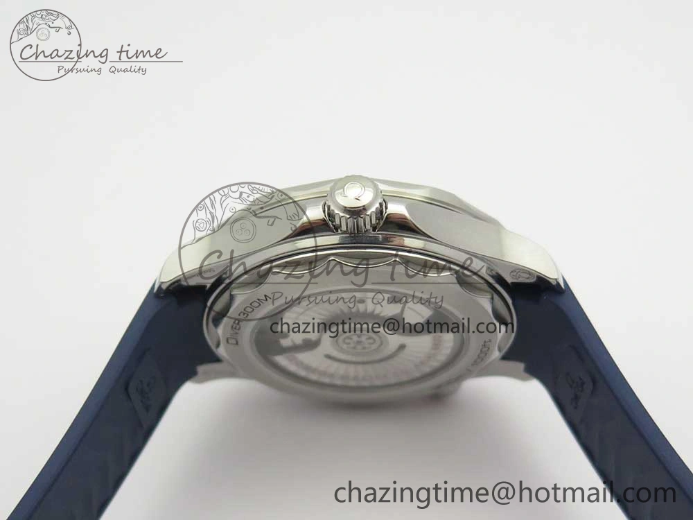 2018 Seamaster Diver 300M VSF 1:1 Best Edition Blue Ceramic Gray Dial on Blue Rubber Strap A8800 V2 (Black Balance Wheel)