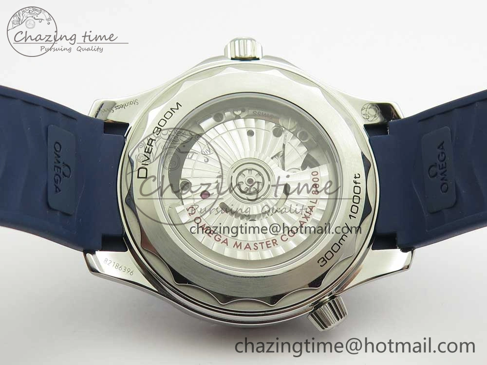 2018 Seamaster Diver 300M VSF 1:1 Best Edition Blue Ceramic Gray Dial on Blue Rubber Strap A8800 V2 (Black Balance Wheel)