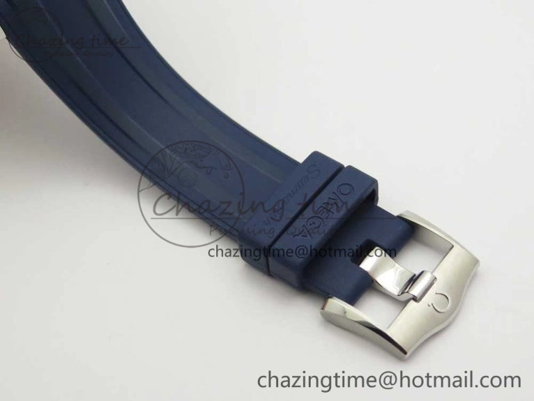 2018 Seamaster Diver 300M VSF 1:1 Best Edition Blue Ceramic Gray Dial on Blue Rubber Strap A8800 V2 (Black Balance Wheel)