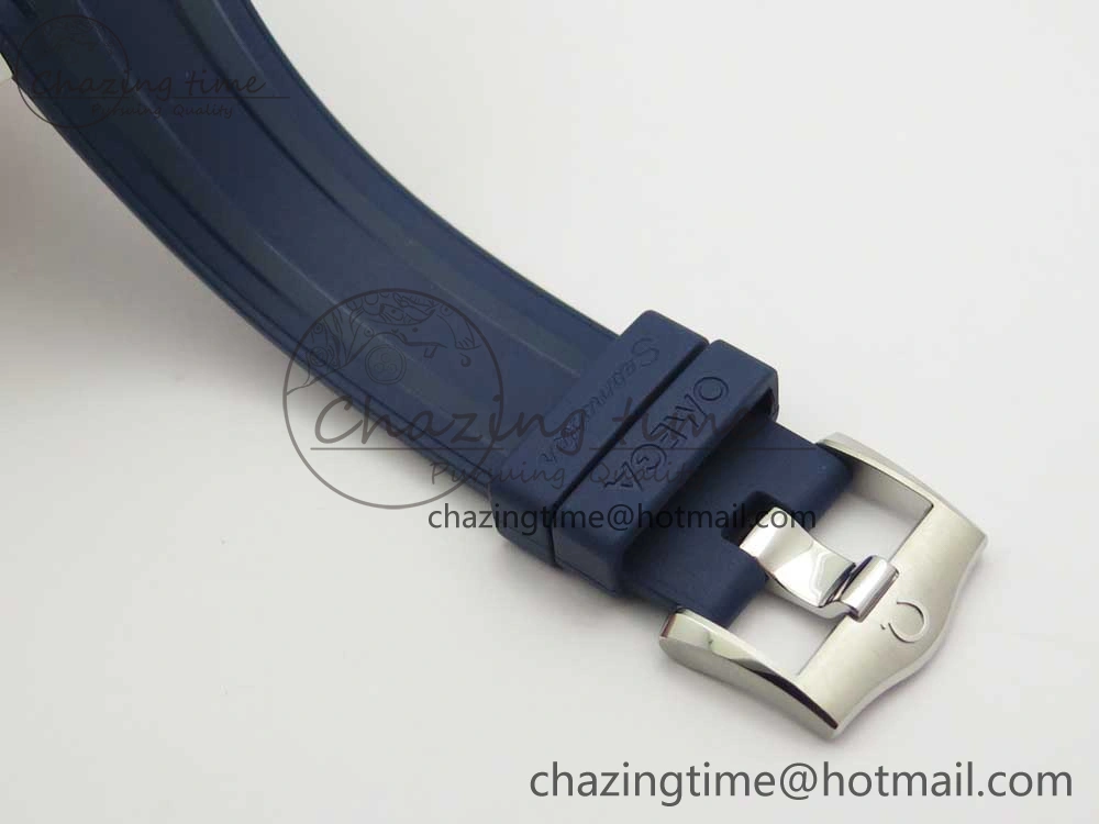2018 Seamaster Diver 300M VSF 1:1 Best Edition Blue Ceramic Gray Dial on Blue Rubber Strap A8800 V2 (Black Balance Wheel)