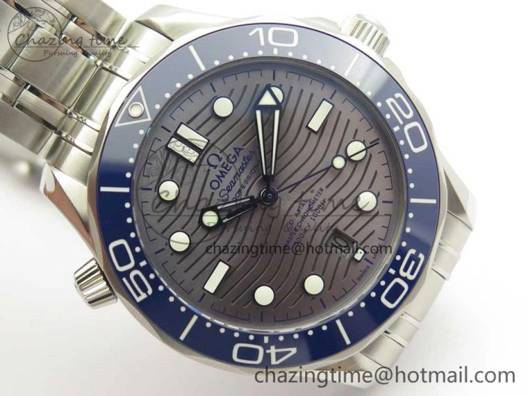 2018 Seamaster Diver 300M VSF 1:1 Best Edition Blue Ceramic Gray Dial on SS Bracelet A8800 V2 (Black Balance Wheel)