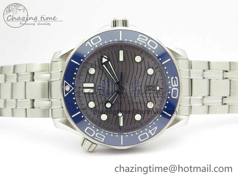 2018 Seamaster Diver 300M VSF 1:1 Best Edition Blue Ceramic Gray Dial on SS Bracelet A8800 V2 (Black Balance Wheel)