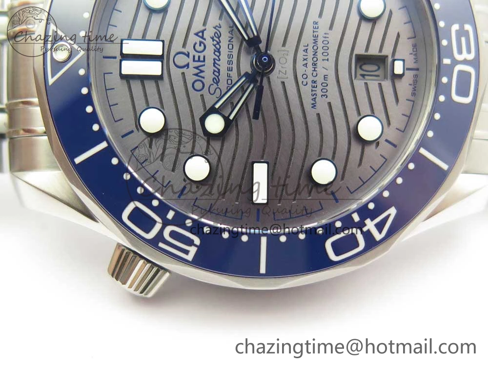 2018 Seamaster Diver 300M VSF 1:1 Best Edition Blue Ceramic Gray Dial on SS Bracelet A8800 V2 (Black Balance Wheel)