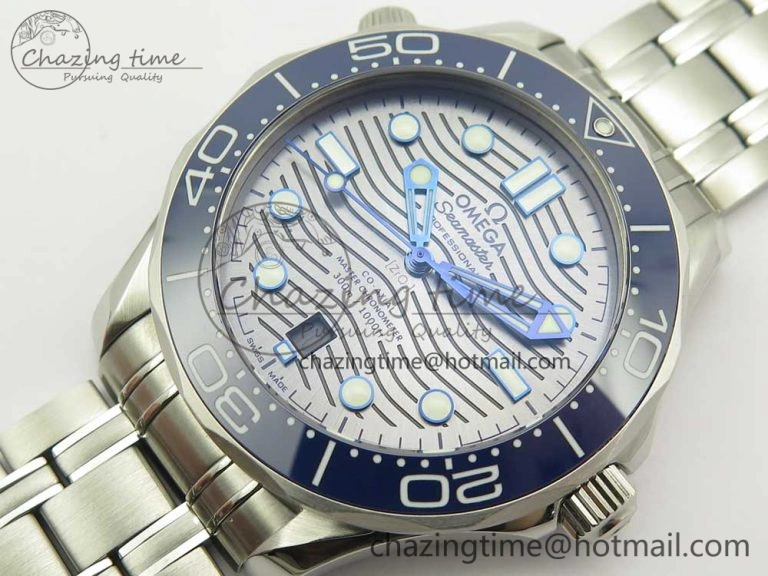 2018 Seamaster Diver 300M VSF 1:1 Best Edition Blue Ceramic Gray Dial on SS Bracelet A8800 V2 (Black Balance Wheel)