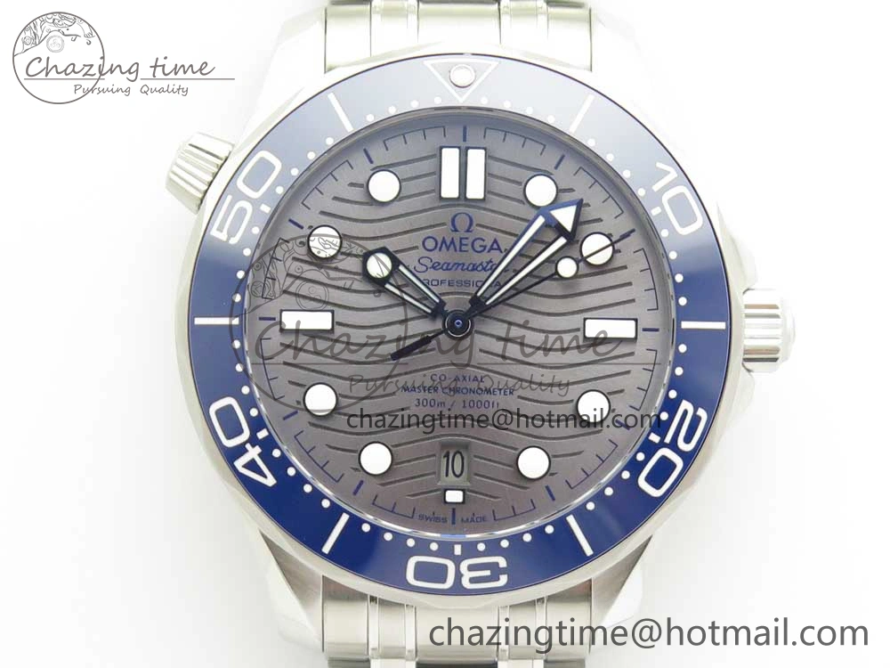 2018 Seamaster Diver 300M VSF 1:1 Best Edition Blue Ceramic Gray Dial on SS Bracelet A8800 V2 (Black Balance Wheel)