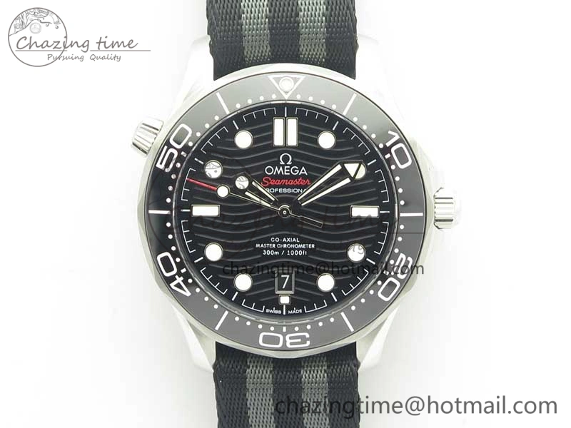 2018 Seamaster Diver 300M VSF Best Edition Black Ceramic Dial on Black Gray Nato Strap A8800