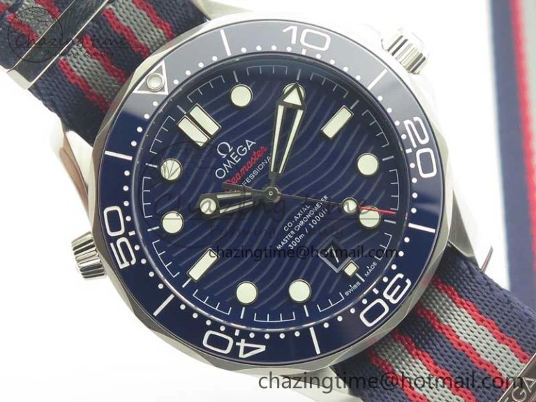 2018 Seamaster Diver 300M VSF Best Edition Blue Ceramic Dial on Blue Red Gray Nato Strap A8800