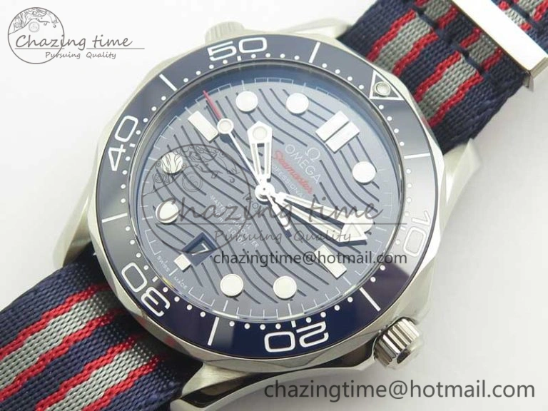 2018 Seamaster Diver 300M VSF Best Edition Blue Ceramic Dial on Blue Red Gray Nato Strap A8800