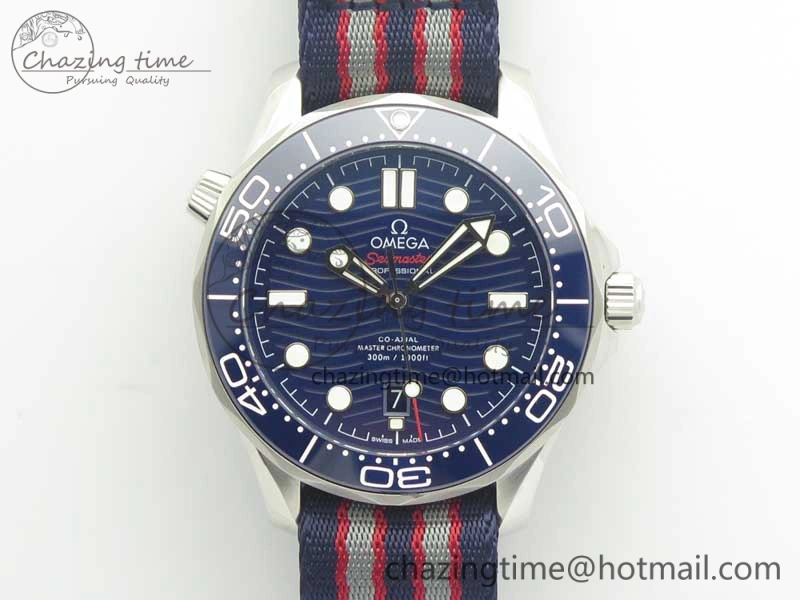 2018 Seamaster Diver 300M VSF Best Edition Blue Ceramic Dial on Blue Red Gray Nato Strap A8800