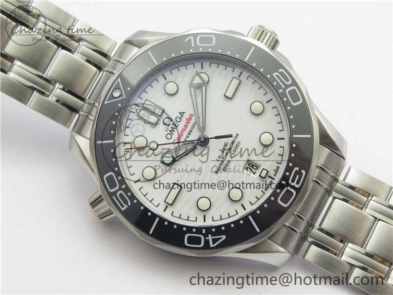 2019 Seamaster Diver 300M SS VSF 1:1 Best Edition Black Bezel White Dial on SS Bracelet A8800