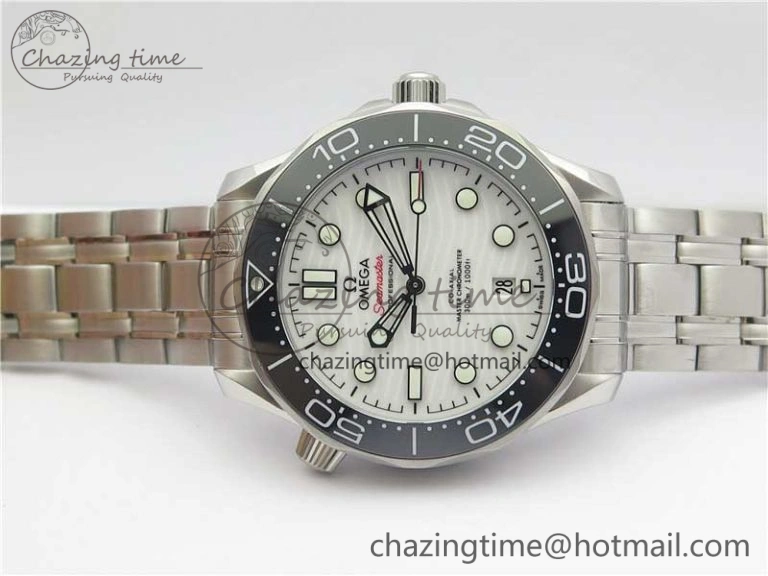 2019 Seamaster Diver 300M SS VSF 1:1 Best Edition Black Bezel White Dial on SS Bracelet A8800