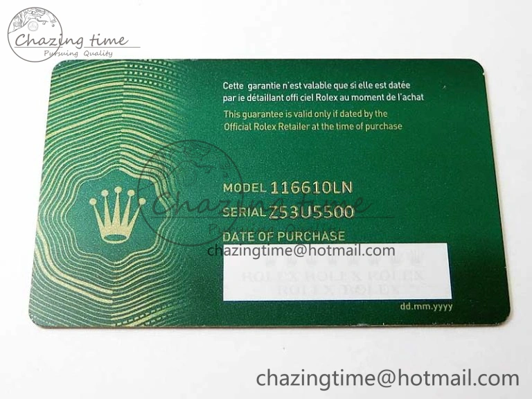 2020 Custom Made Rolex Warranty Card with Anti-Forgery Crown and Fluorescent Label