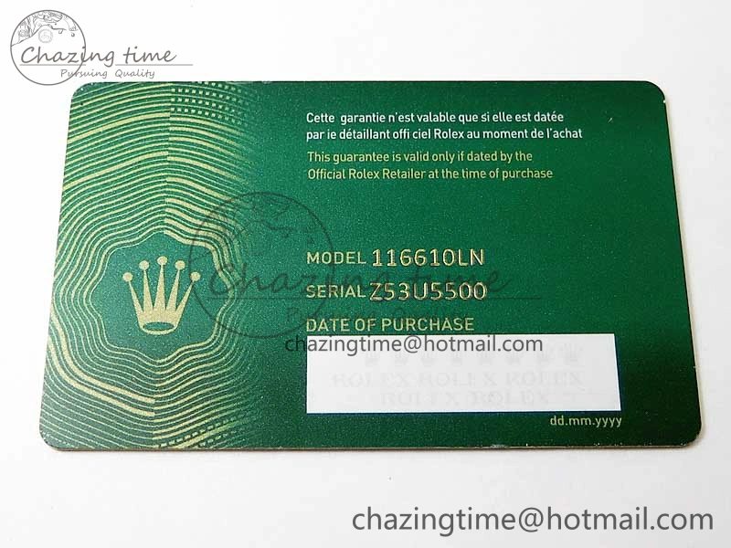 2020 Custom Made Rolex Warranty Card with Anti-Forgery Crown and Fluorescent Label