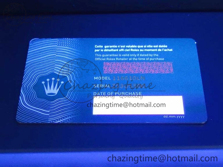 2020 Custom Made Rolex Warranty Card with Anti-Forgery Crown and Fluorescent Label