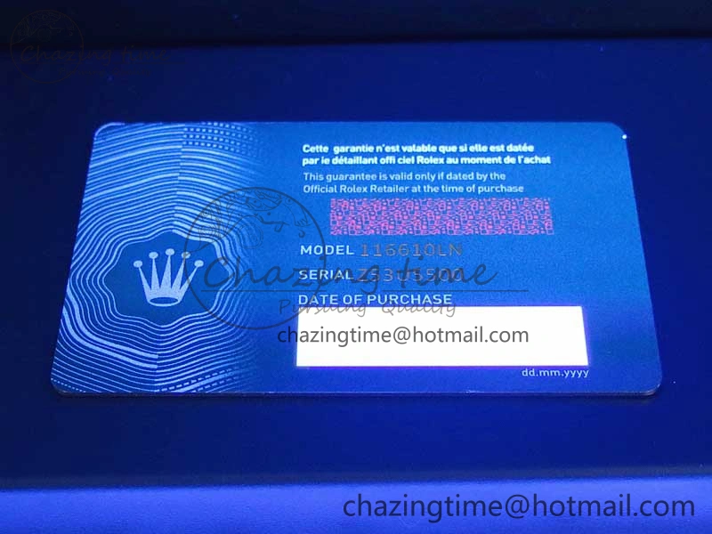 2020 Custom Made Rolex Warranty Card with Anti-Forgery Crown and Fluorescent Label