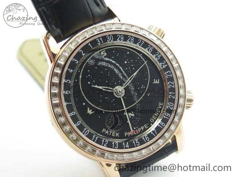 6102P Moon RG Black Dial Diamond Bezel On Leather Strap A240