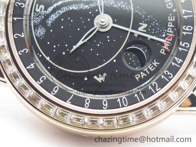 6102P Moon RG Black Dial Diamond Bezel On Leather Strap A240